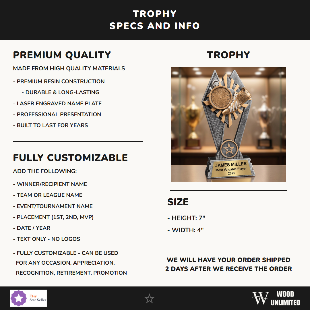 Track & Field trophy with personalized engraved name plate - SunRay Awards 7"