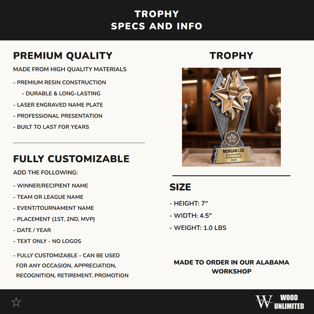 Personalized Victory Trophy, Custom Engraved Sports Achievement Award, Team MVP Recognition Gift