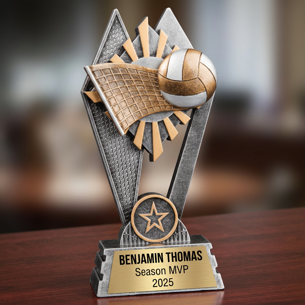 Volleyball Trophy | Personalized Volleyball Award | Custom Engraved Name Plate | Volleyball Team Gift | MVP Trophy - View 2