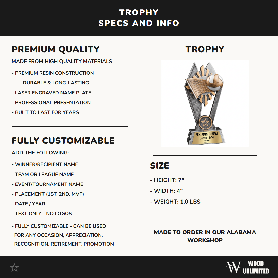 Volleyball Trophy | Personalized Volleyball Award | Custom Engraved Name Plate | Volleyball Team Gift | MVP Trophy