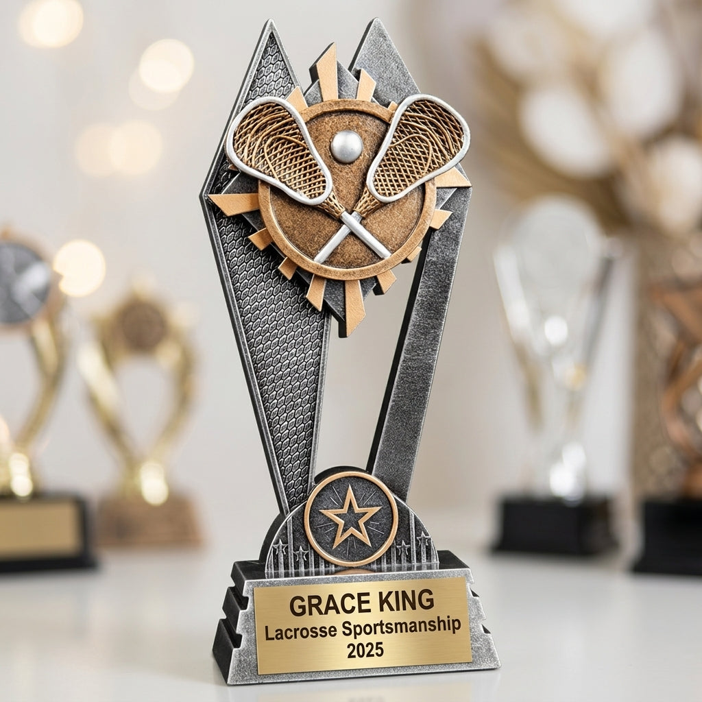 Lacrosse Trophy Award | Personalized | Custom Engraved | Lacrosse MVP | Gold Name Plate | Wood Unlimited - View 4