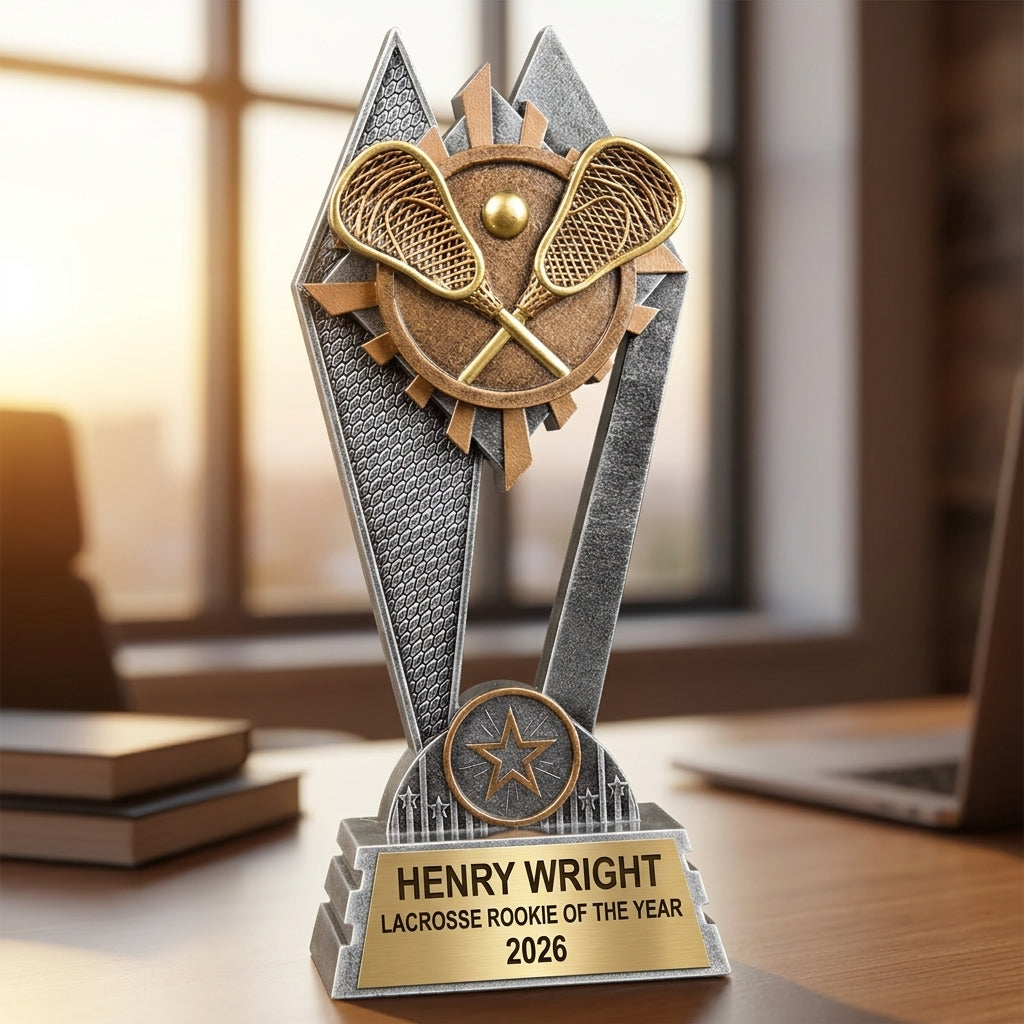 Lacrosse Trophy Award | Personalized | Custom Engraved | Lacrosse MVP | Gold Name Plate | Wood Unlimited - View 5