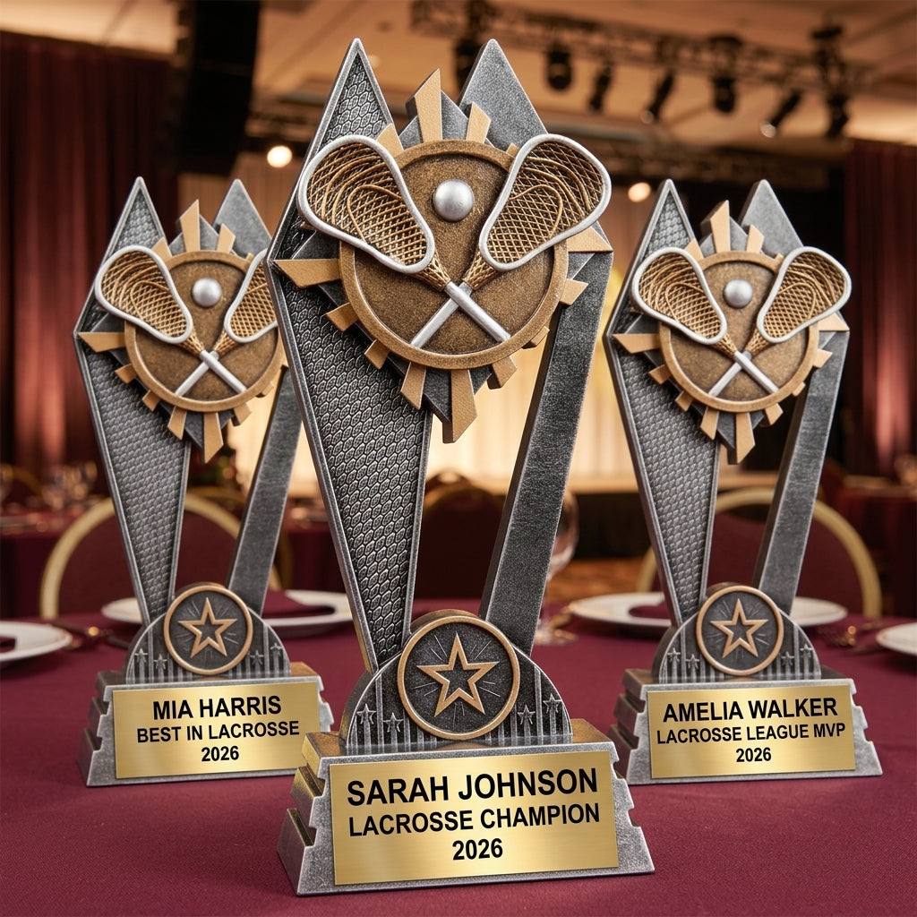 Lacrosse Trophy Award | Personalized | Custom Engraved | Lacrosse MVP | Gold Name Plate | Wood Unlimited - View 6