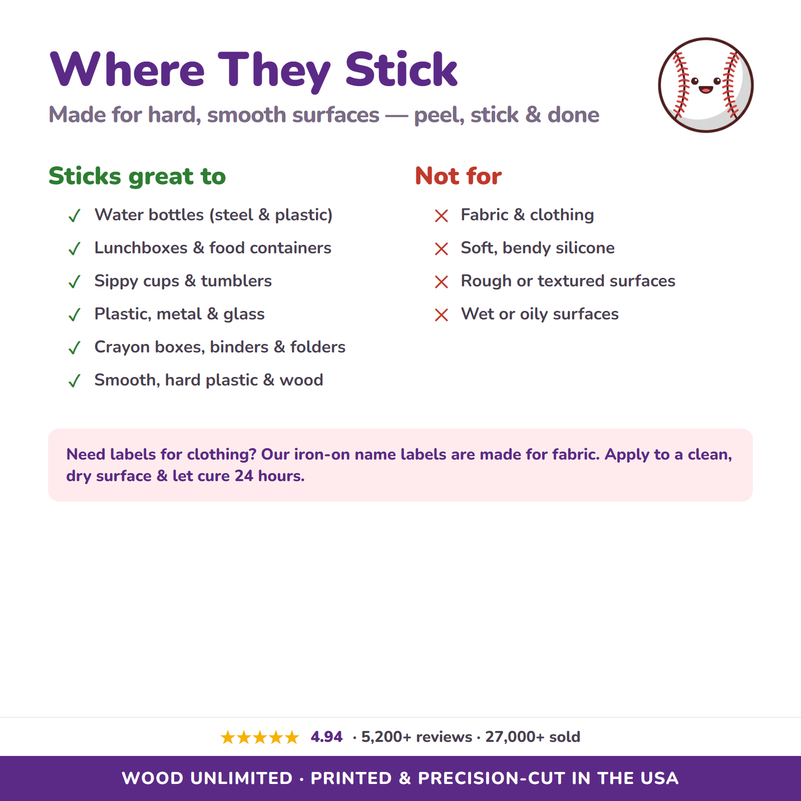 What surfaces the labels stick to - not for fabric