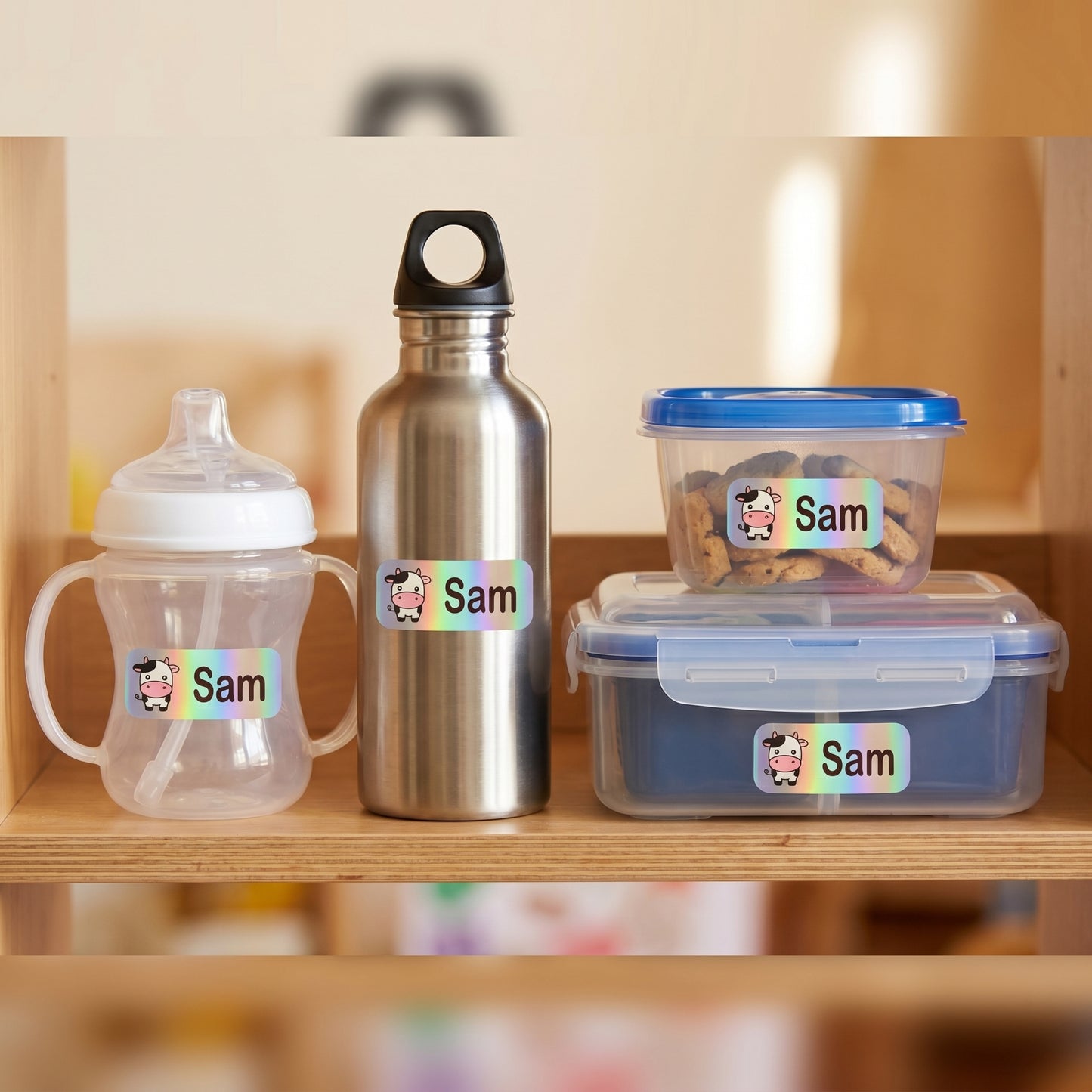 farm animals name labels on daycare items - sippy cup, bottle, snack container, lunchbox