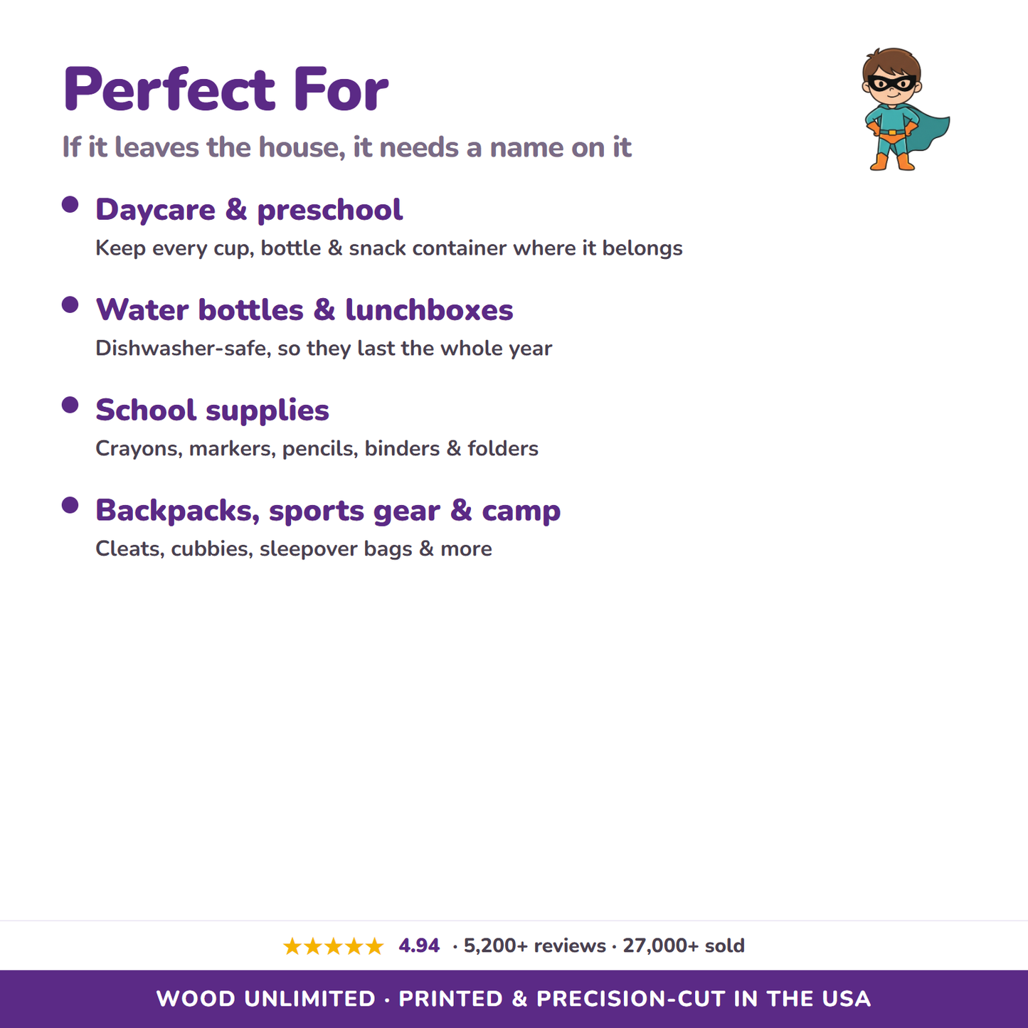 Caped Hero name labels for daycare school and gifts