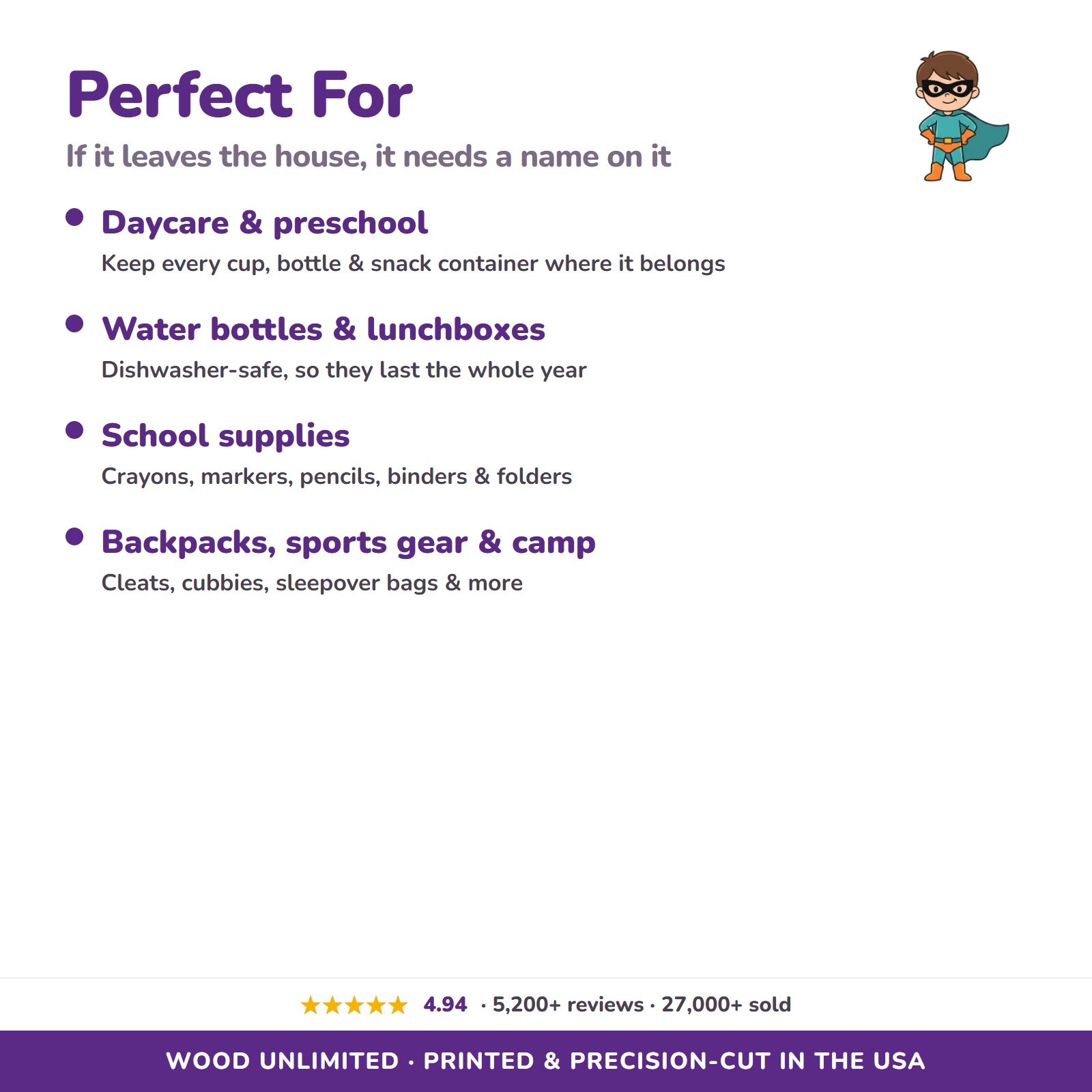 Caped Hero name labels for daycare school and gifts