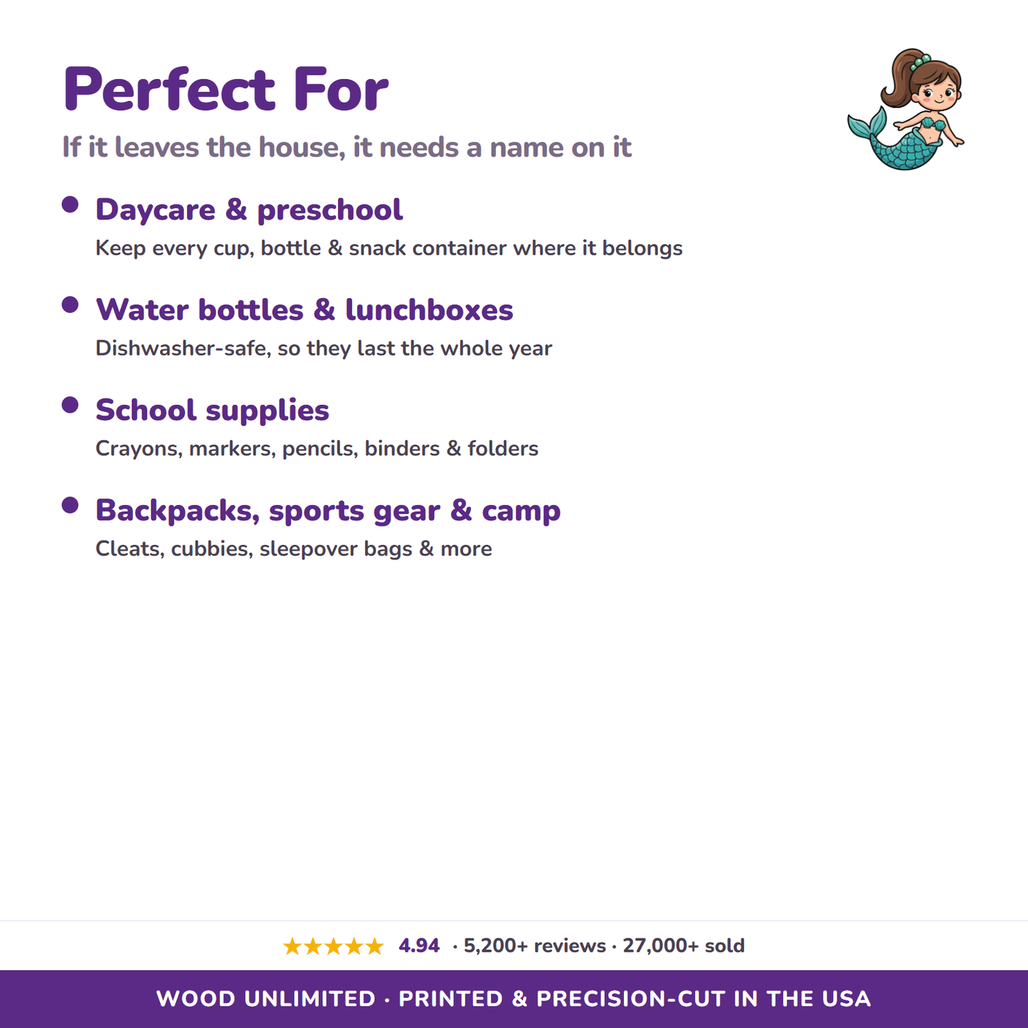 Mermaid name labels for daycare school and gifts