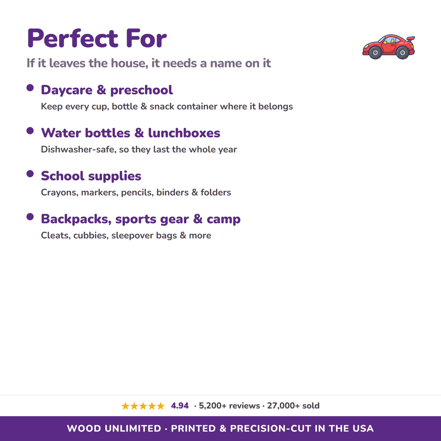 Race Cars name labels for daycare school and gifts