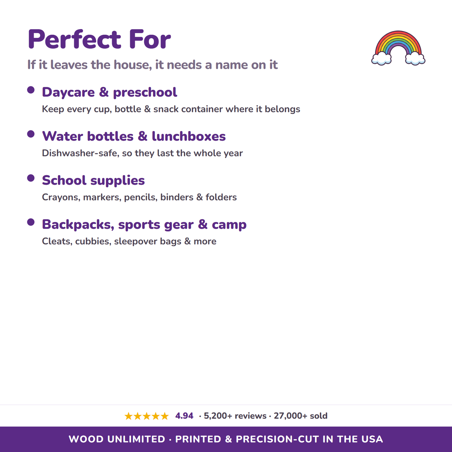 Rainbow name labels for daycare school and gifts