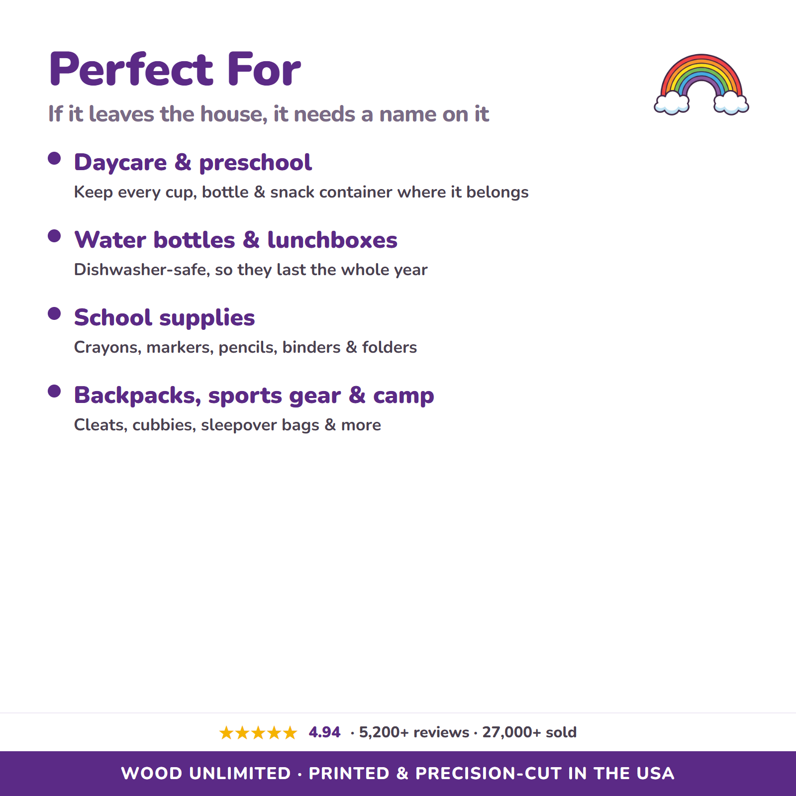 Rainbow name labels for daycare school and gifts