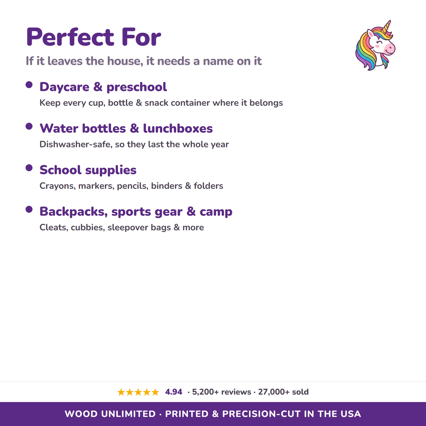 Unicorn name labels for daycare, school, water bottles