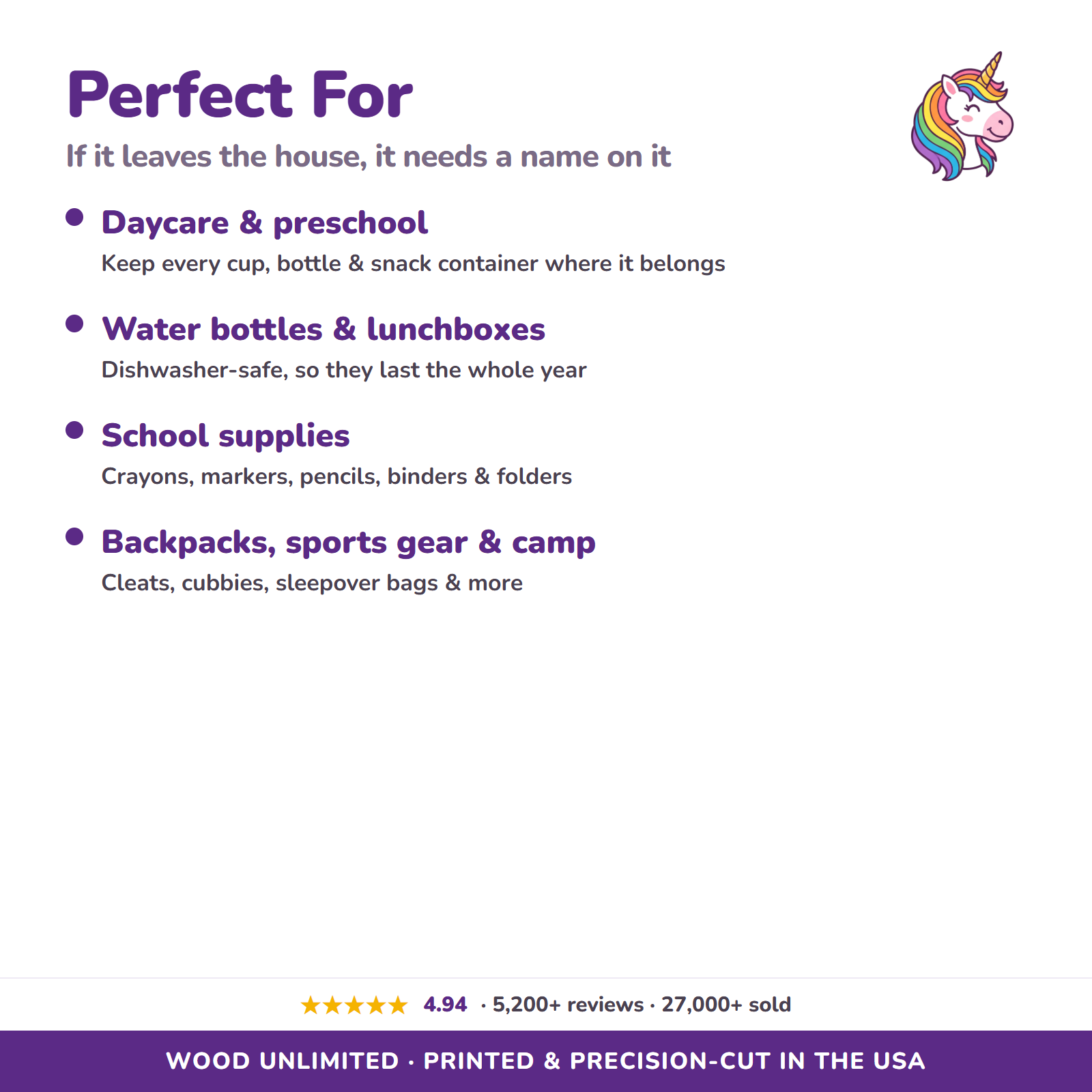 Unicorn name labels for daycare, school, water bottles