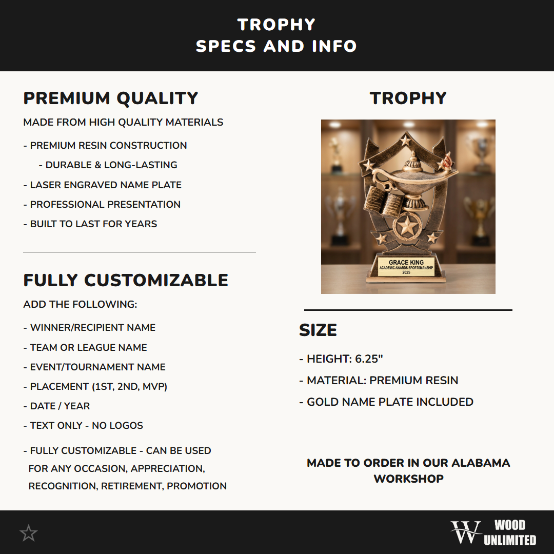 Sports Award Trophy | Personalized | Custom Engraved | Resin | Team Award | Achievement Recognition
