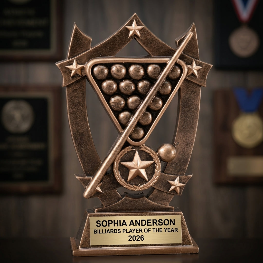 Billiards Trophy Award | Personalized Billiards Award | Custom Engraved Billiards Gift | Pool Player Gift | Billiards Tournament Trophy - View 3