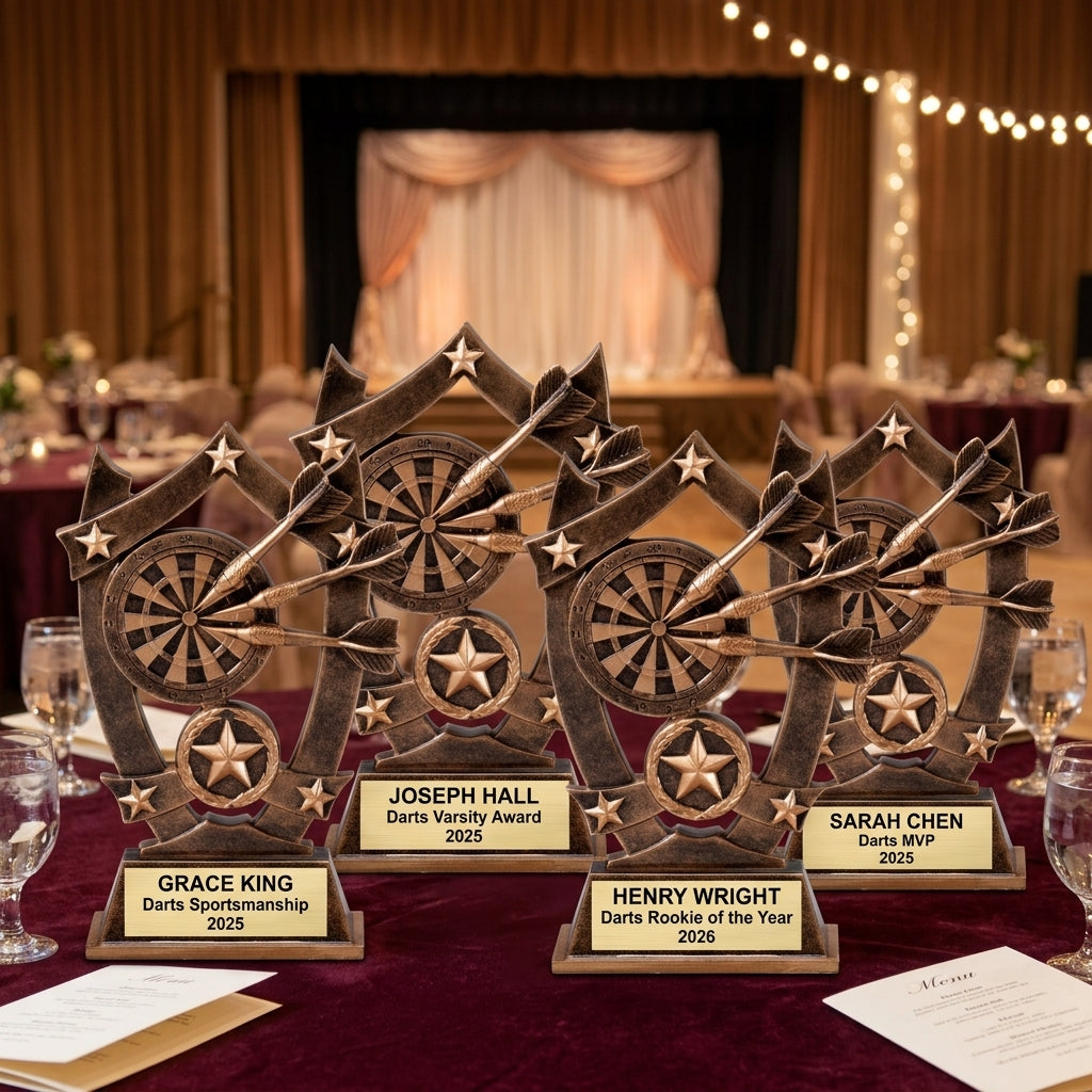 Darts Award Trophy | Personalized | Custom Engraved | Darts Tournament Trophy | Darts Gift | Bronze & Gold | Engraved Name Plate - View 6