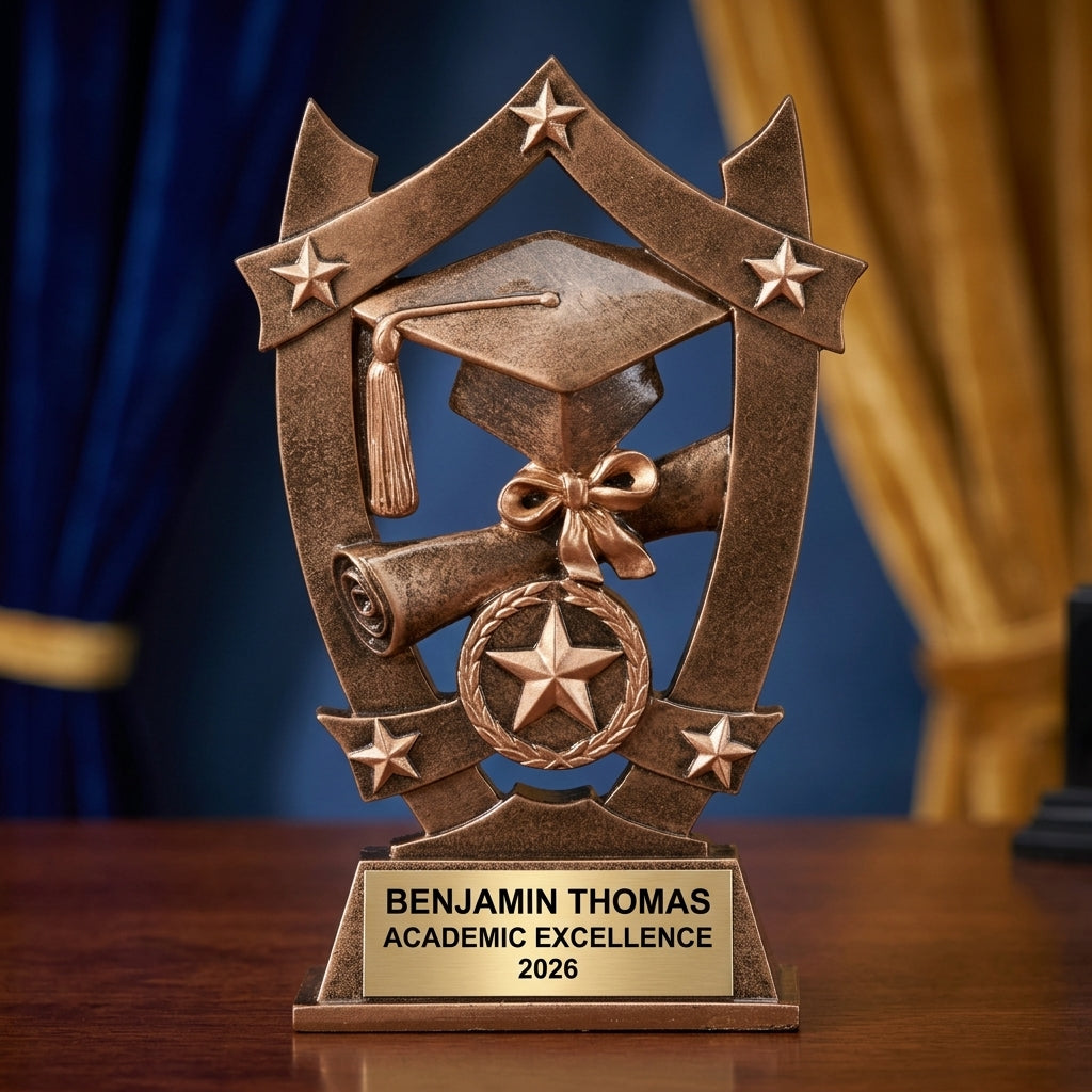 Graduation Trophy Award | Personalized | Custom Engraved | Academic Achievement | Valedictorian Gift | Bronze & Gold Star - View 1