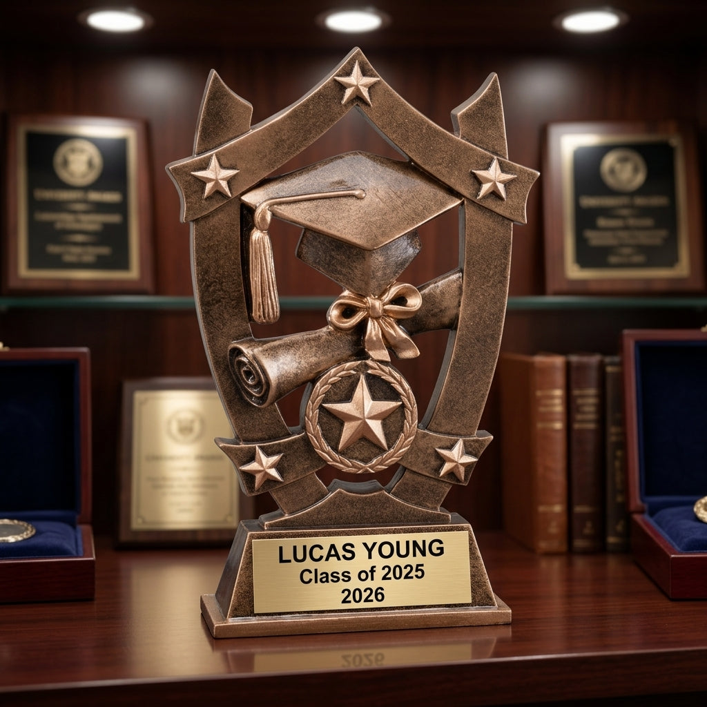 Graduation Trophy Award | Personalized | Custom Engraved | Academic Achievement | Valedictorian Gift | Bronze & Gold Star - View 2