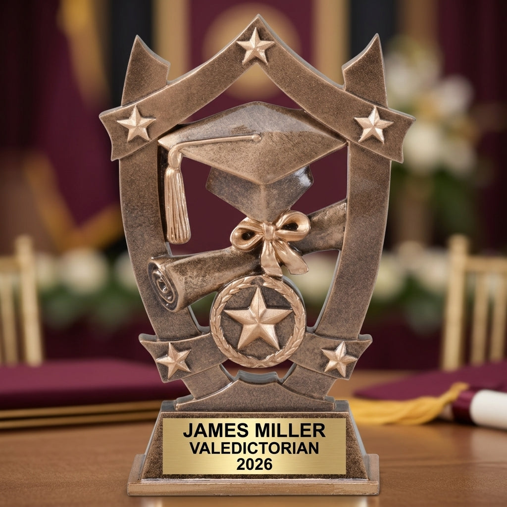 Graduation Trophy Award | Personalized | Custom Engraved | Academic Achievement | Valedictorian Gift | Bronze & Gold Star - View 4