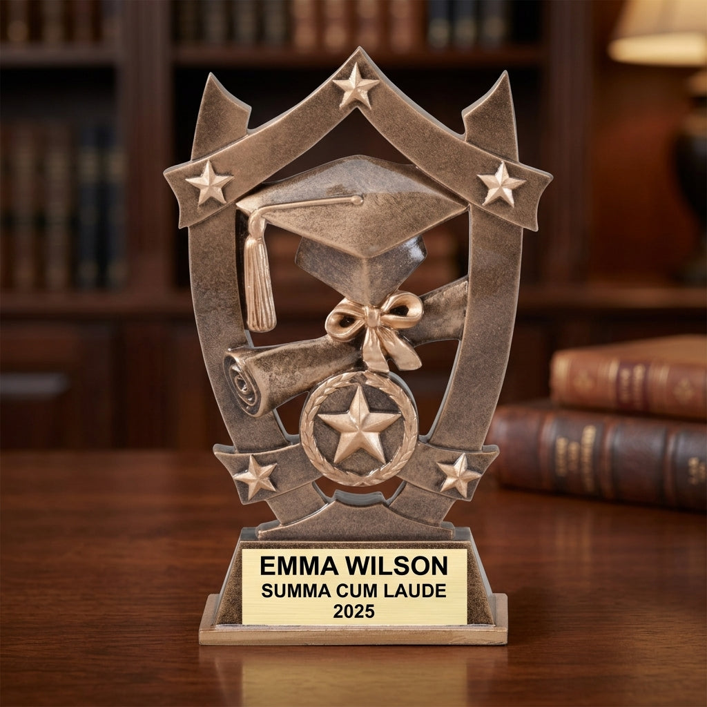 Graduation Trophy Award | Personalized | Custom Engraved | Academic Achievement | Valedictorian Gift | Bronze & Gold Star - View 5