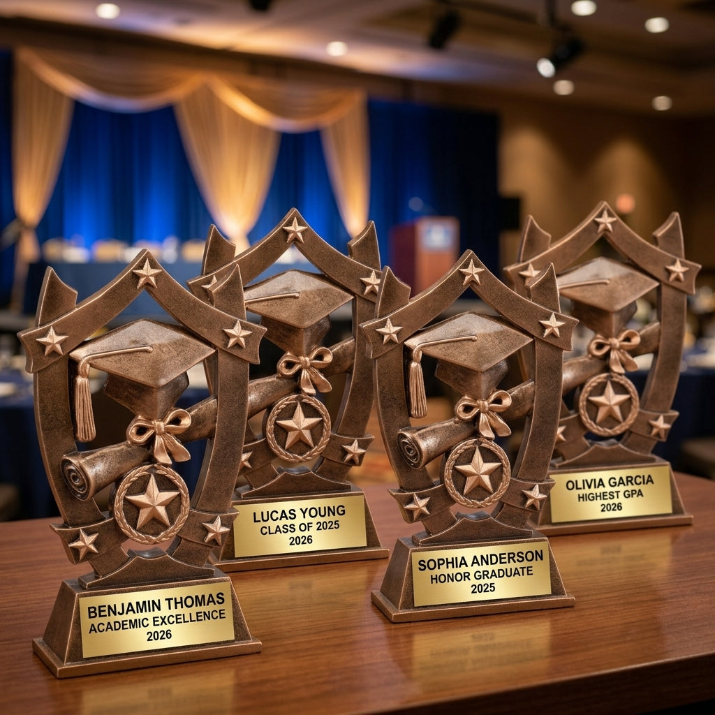 Graduation Trophy Award | Personalized | Custom Engraved | Academic Achievement | Valedictorian Gift | Bronze & Gold Star - View 6