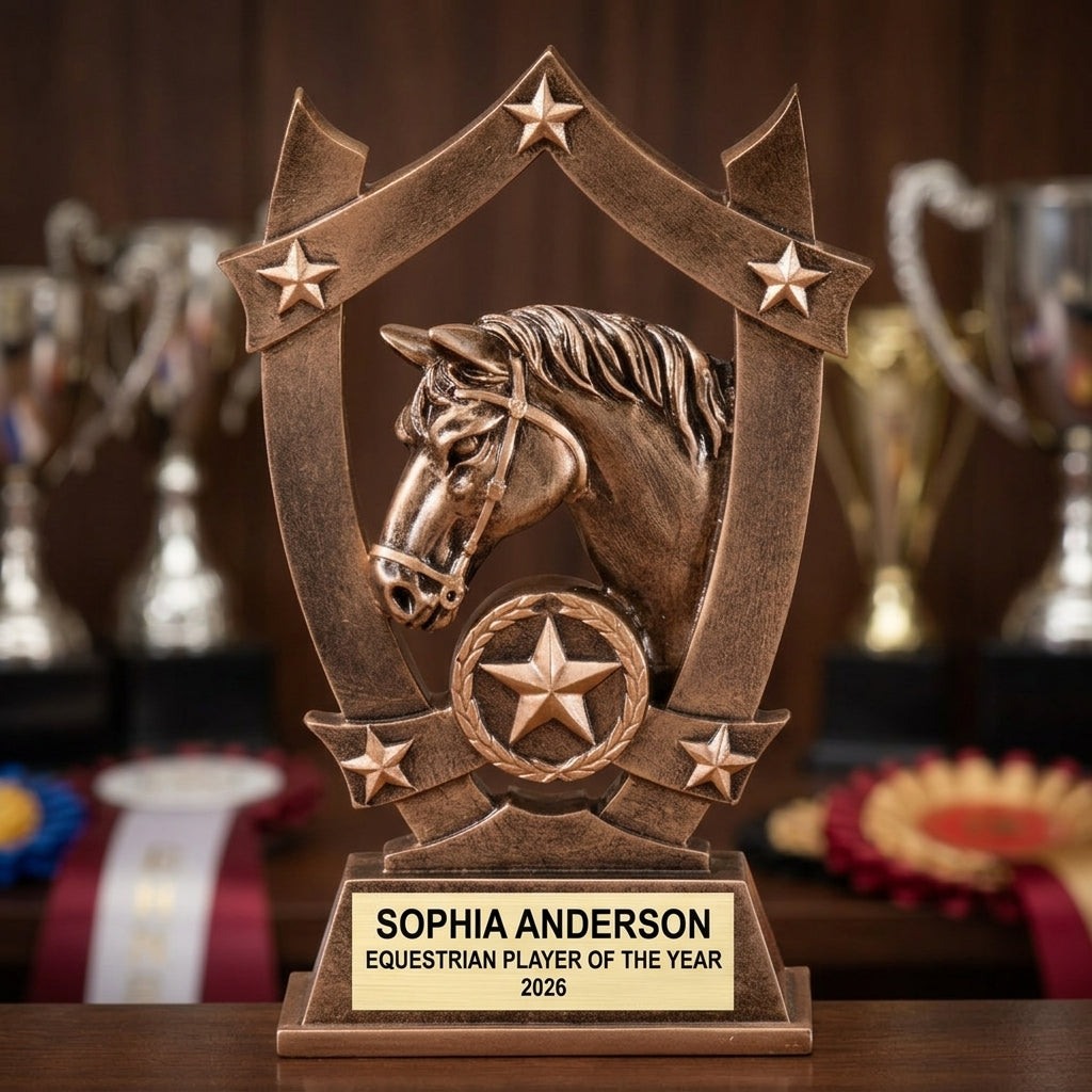 Equestrian Trophy Award | Personalized Horse Award | Custom Engraved | Equestrian Gift | Horse Show Award | 3D Horse Statue - View 1