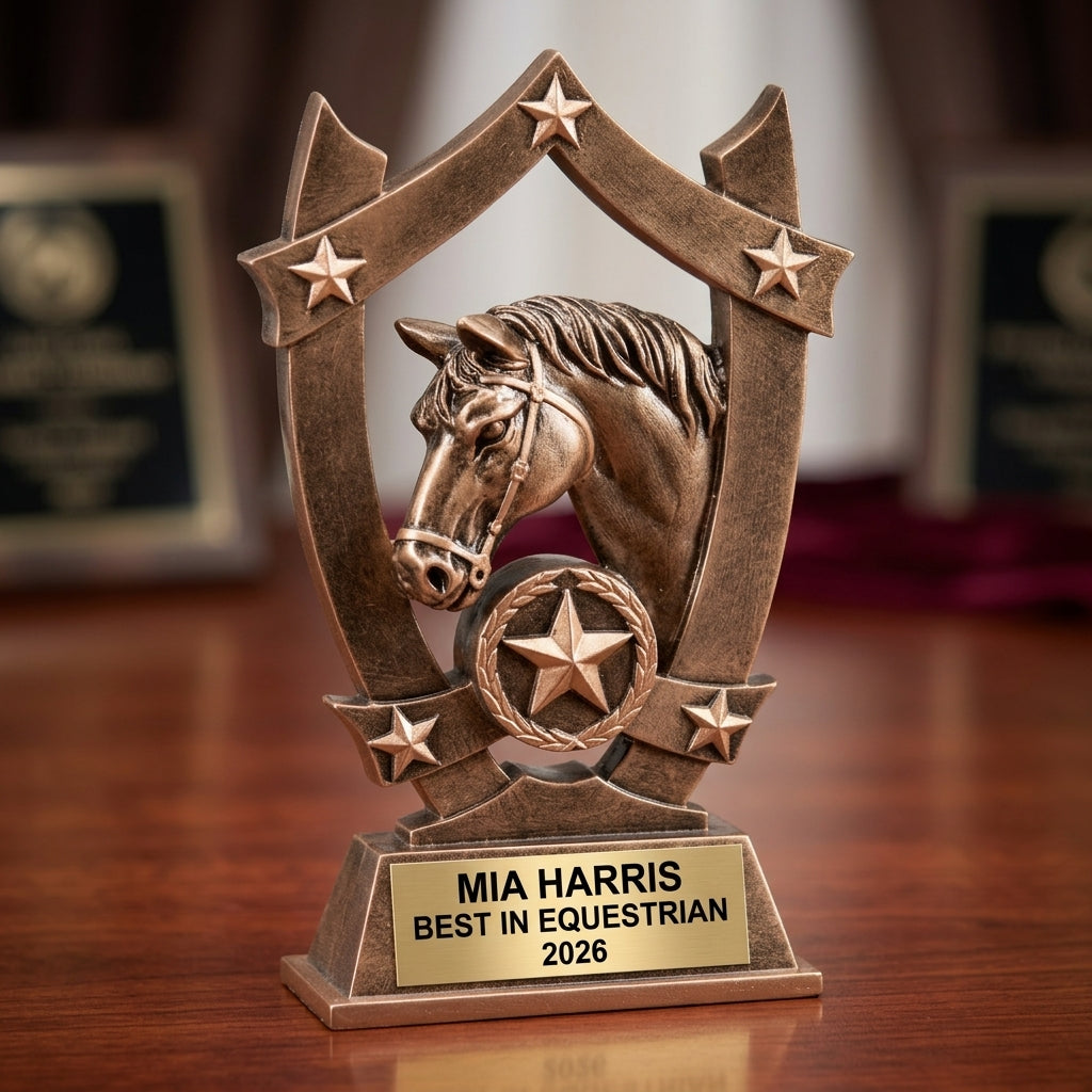 Equestrian Trophy Award | Personalized Horse Award | Custom Engraved | Equestrian Gift | Horse Show Award | 3D Horse Statue - View 2