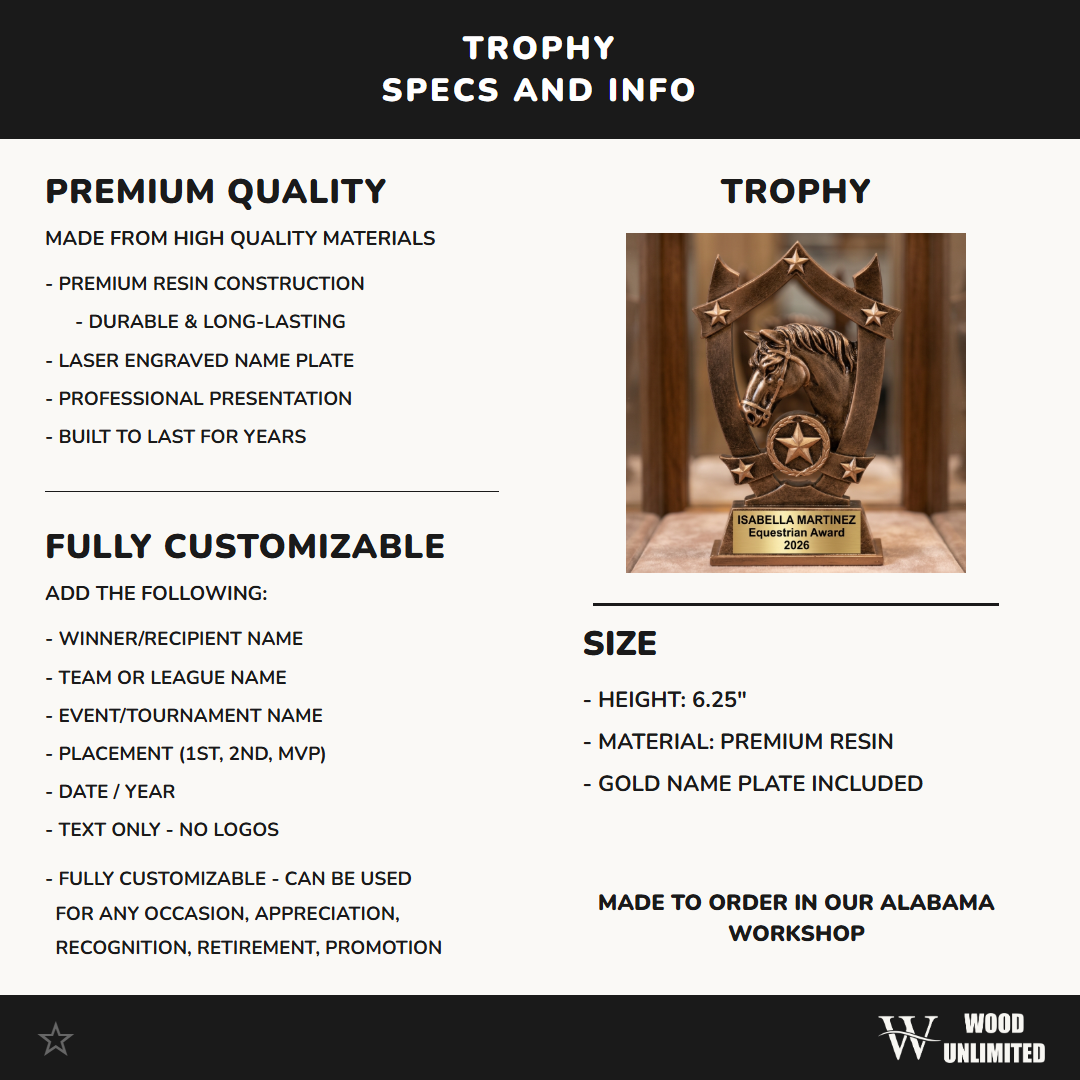 Equestrian Trophy Award | Personalized Horse Award | Custom Engraved | Equestrian Gift | Horse Show Award | 3D Horse Statue