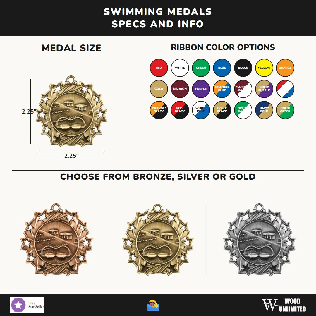 Personalized Swimming Team Medals, Swimmer Medallions with Neck Ribbon, Swimmer Awards for Players and Coaches - Image 2 of 9