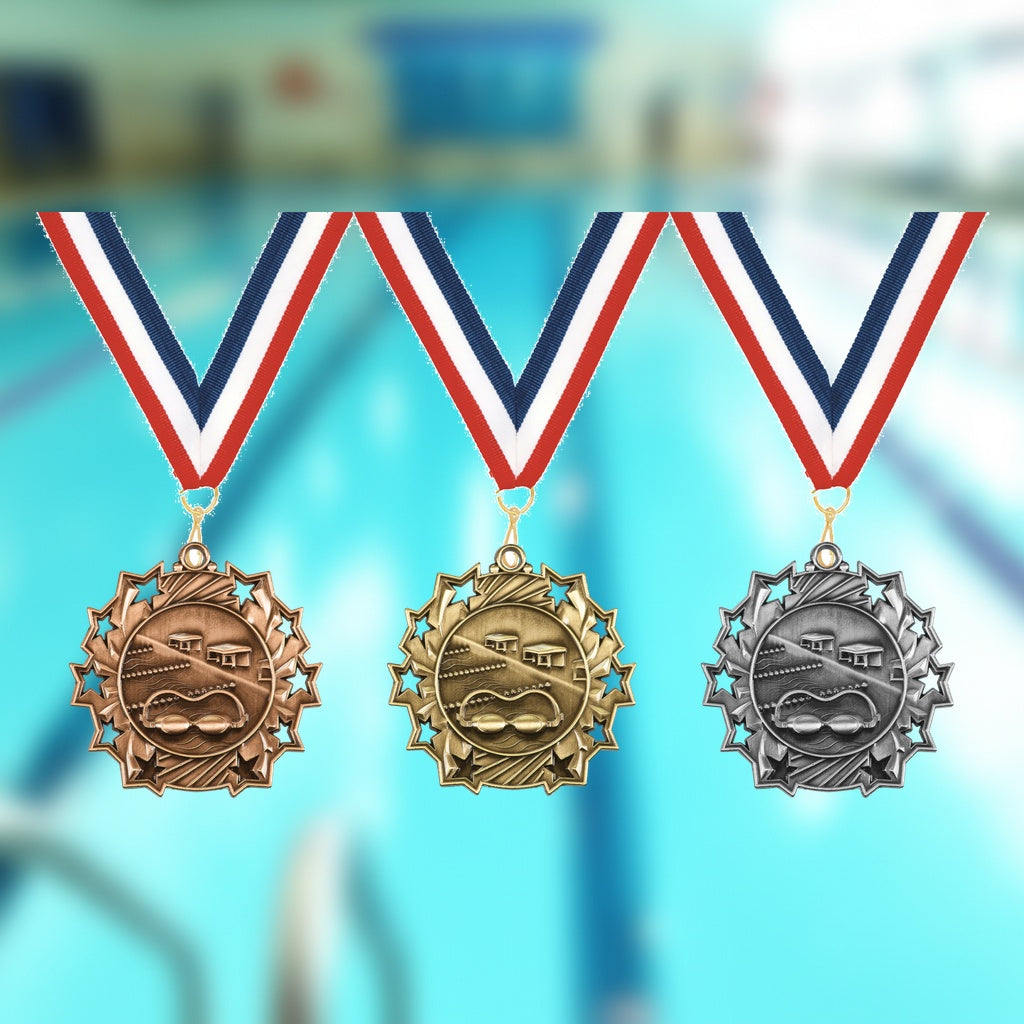 Personalized Swimming Team Medals, Swimmer Medallions with Neck Ribbon, Swimmer Awards for Players and Coaches - Image 8 of 9
