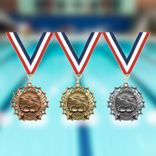 Personalized Swimming Team Medals, Swimmer Medallions with Neck Ribbon, Swimmer Awards for Players and Coaches - Main prod...