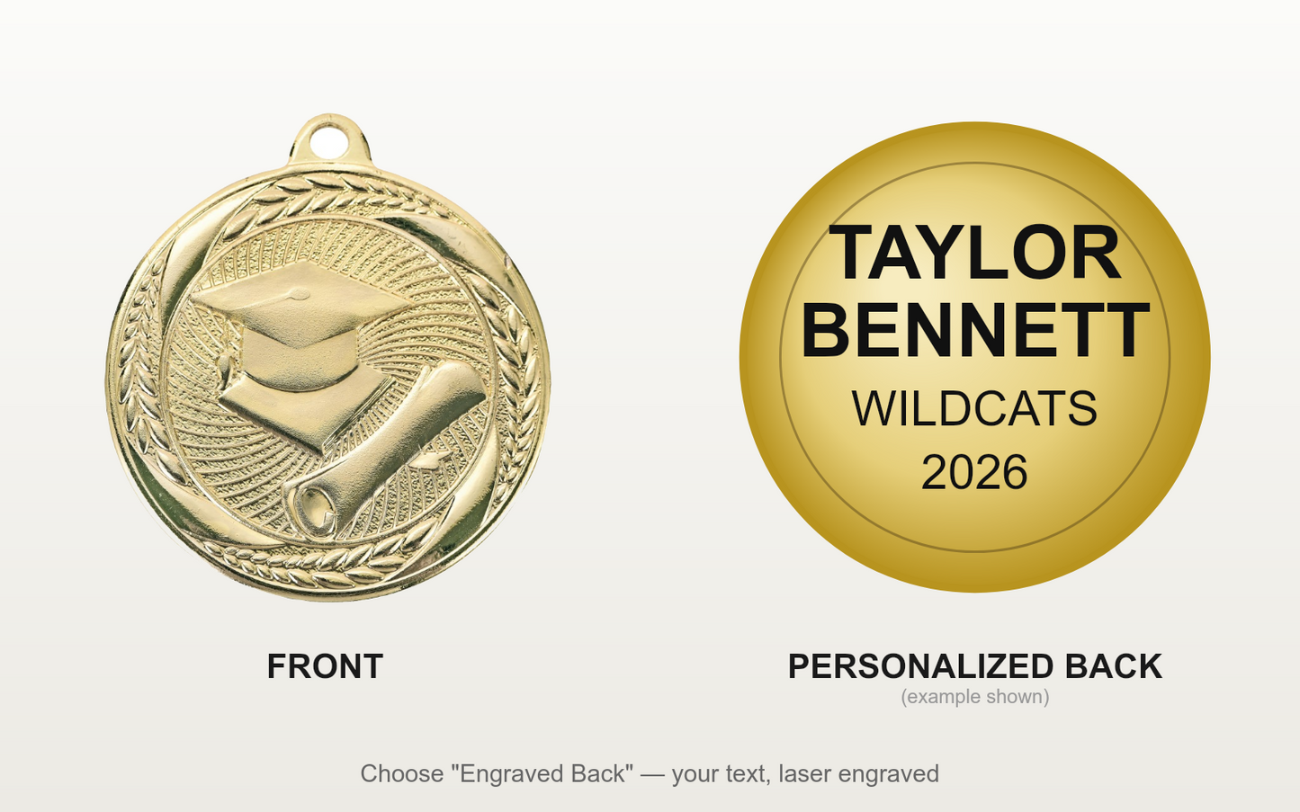 Personalized Scholastic Medals with Neck Ribbon - Gold - Custom Engraved
