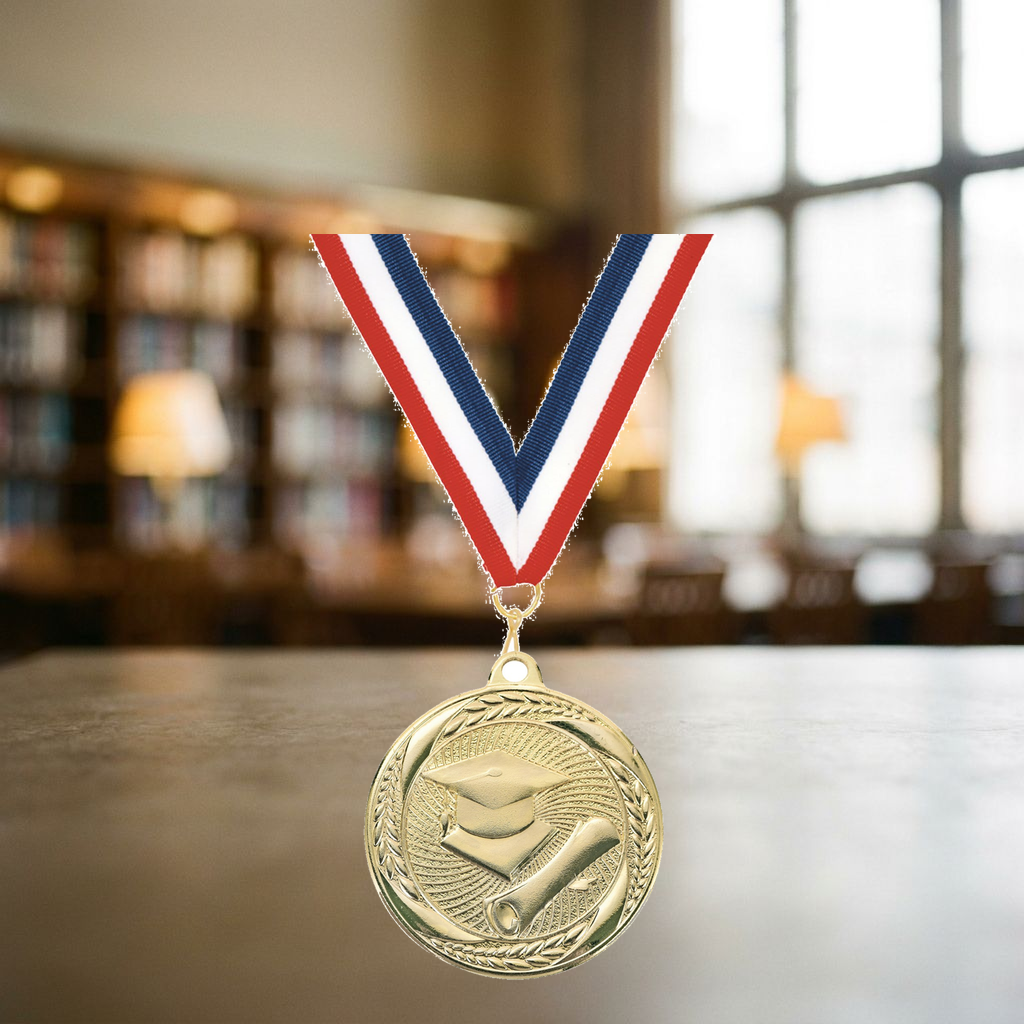 Personalized Scholastic Medals with Neck Ribbon - Gold - Custom Engraved
