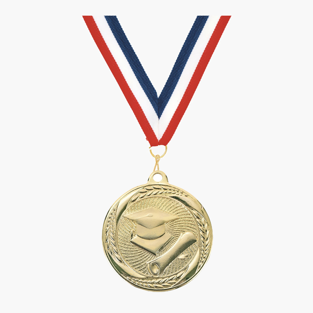 Personalized Scholastic Medals with Neck Ribbon - Gold - Custom Engraved