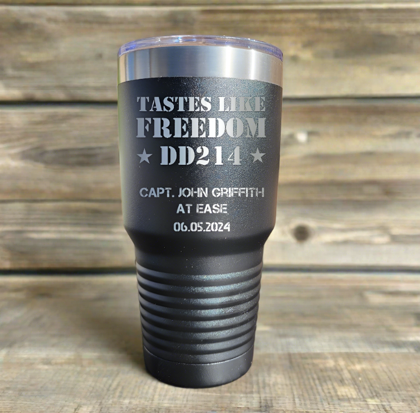 Personalized DD214 Military Retirement Gift - Personalized 30oz Insulated Drink Tumbler, Retirement Name Coffee Tumbler (C...