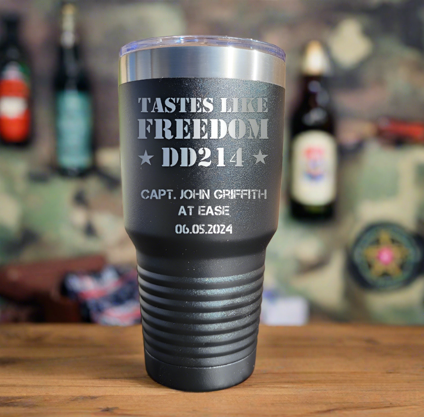 Personalized DD214 Military Retirement Gift - Personalized 30oz Insulated Drink Tumbler, Retirement Name Coffee Tumbler (C...