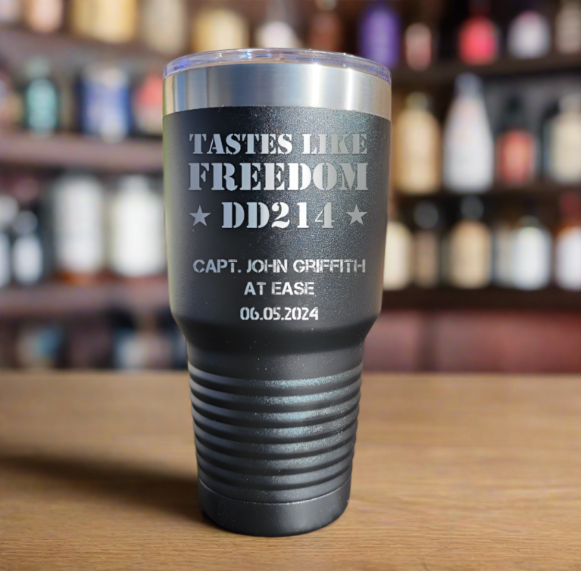 Personalized DD214 Military Retirement Gift - Personalized 30oz Insulated Drink Tumbler, Retirement Name Coffee Tumbler (C...