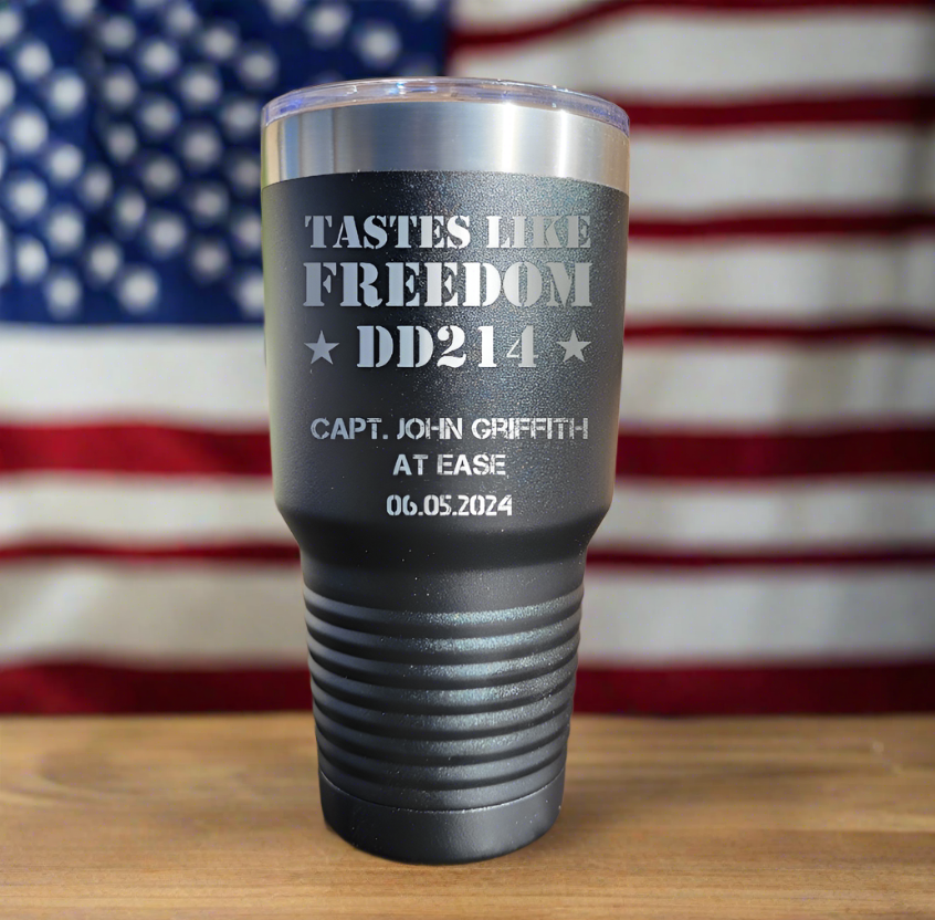 Personalized DD214 Military Retirement Gift - Personalized 30oz Insulated Drink Tumbler, Retirement Name Coffee Tumbler (C...