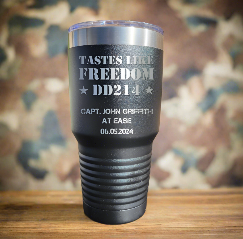 Personalized DD214 Military Retirement Gift - Personalized 30oz Insulated Drink Tumbler, Retirement Name Coffee Tumbler (C...