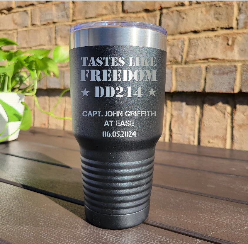 Personalized DD214 Military Retirement Gift - Personalized 30oz Insulated Drink Tumbler, Retirement Name Coffee Tumbler (C...