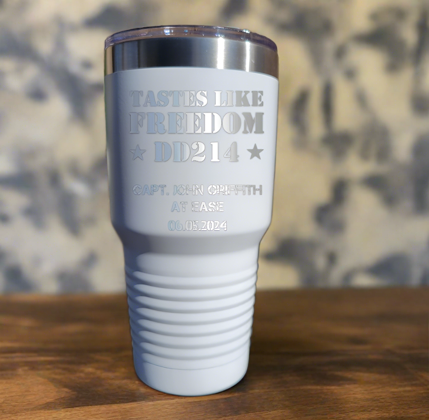 Personalized DD214 Military Retirement Gift - Personalized 30oz Insulated Drink Tumbler, Retirement Name Coffee Tumbler (C...