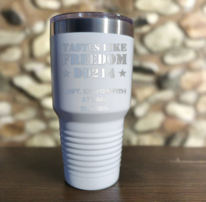 Personalized DD214 Military Retirement Gift - Personalized 30oz Insulated Drink Tumbler, Retirement Name Coffee Tumbler (C...