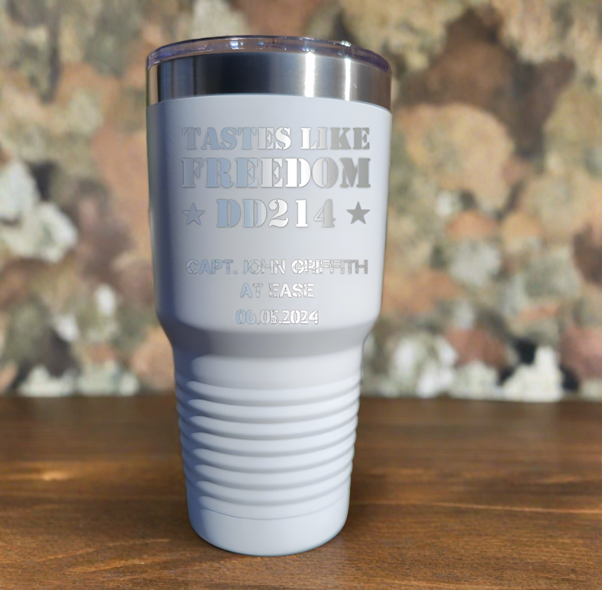 Personalized DD214 Military Retirement Gift - Personalized 30oz Insulated Drink Tumbler, Retirement Name Coffee Tumbler (C...