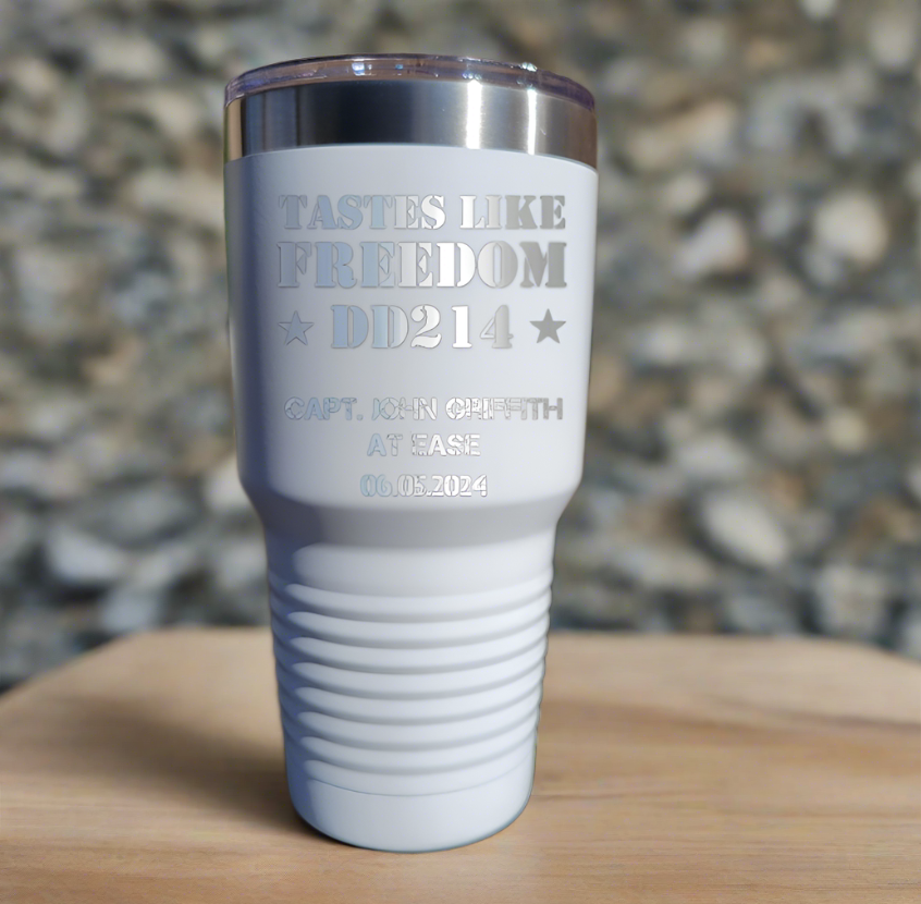 Personalized DD214 Military Retirement Gift - Personalized 30oz Insulated Drink Tumbler, Retirement Name Coffee Tumbler (C...
