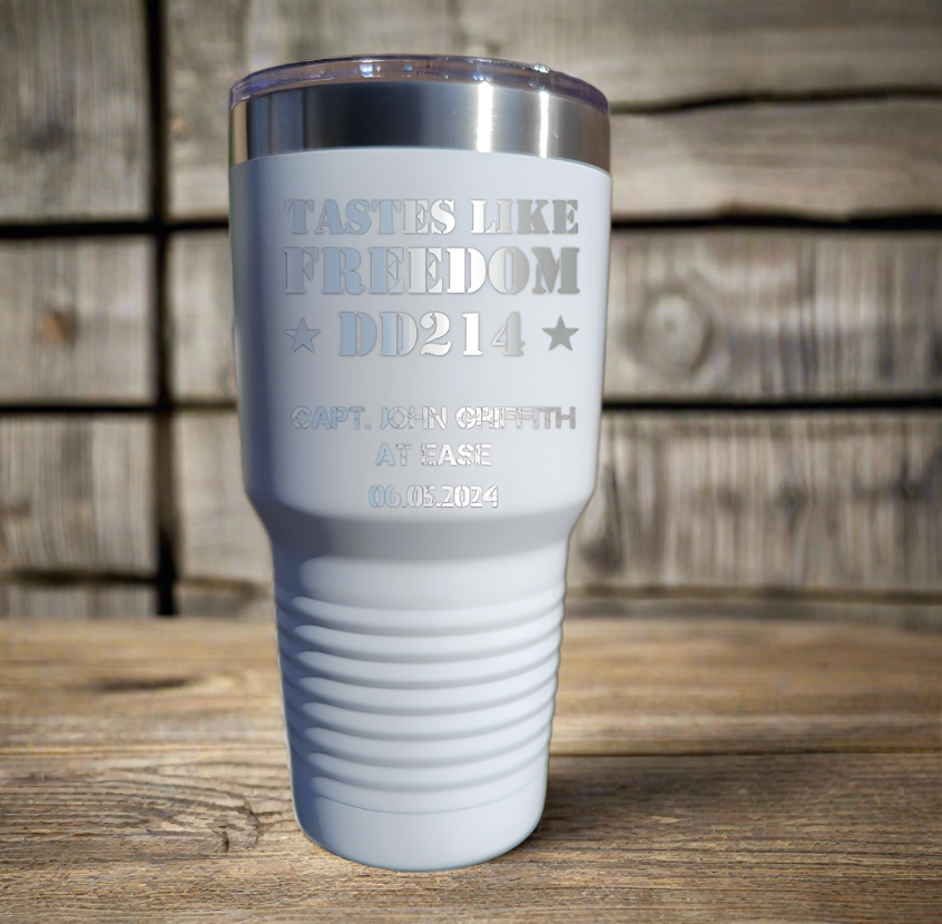 Personalized DD214 Military Retirement Gift - Personalized 30oz Insulated Drink Tumbler, Retirement Name Coffee Tumbler (C...
