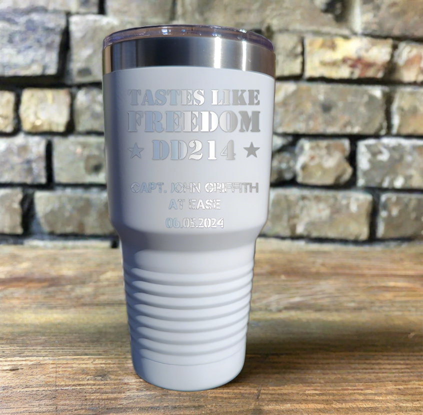 Personalized DD214 Military Retirement Gift - Personalized 30oz Insulated Drink Tumbler, Retirement Name Coffee Tumbler (C...