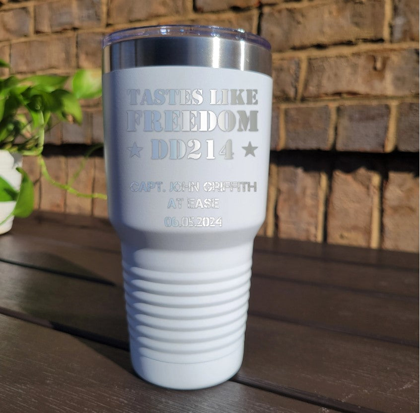 Personalized DD214 Military Retirement Gift - Personalized 30oz Insulated Drink Tumbler, Retirement Name Coffee Tumbler (C...
