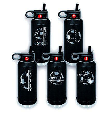 Soccer Water Bottle - Personalized Player Team Gift, Custom Engraved Sport Bottle, Durable 32oz Hydration