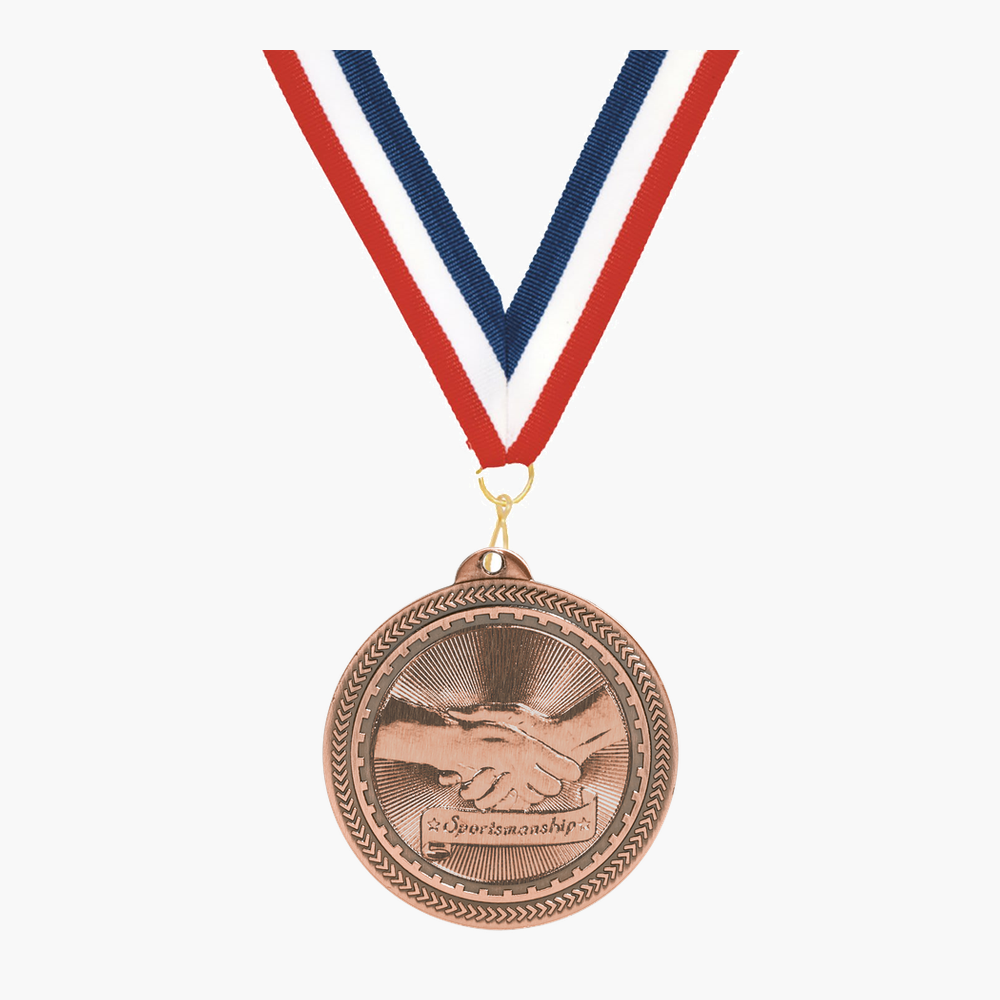 Personalized Sportsmanship Medals with Neck Ribbon - Gold Silver Bronze - Custom Engraved