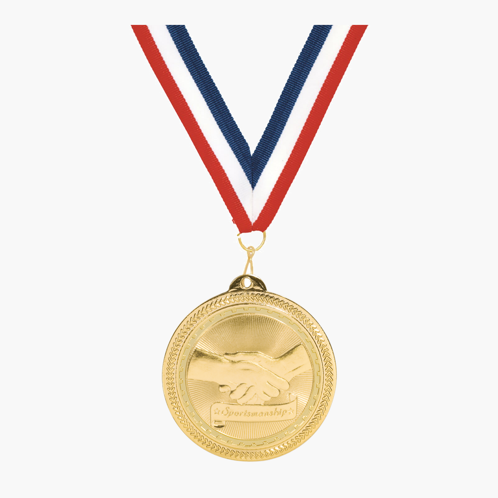 Personalized Sportsmanship Medals with Neck Ribbon - Gold Silver Bronze - Custom Engraved